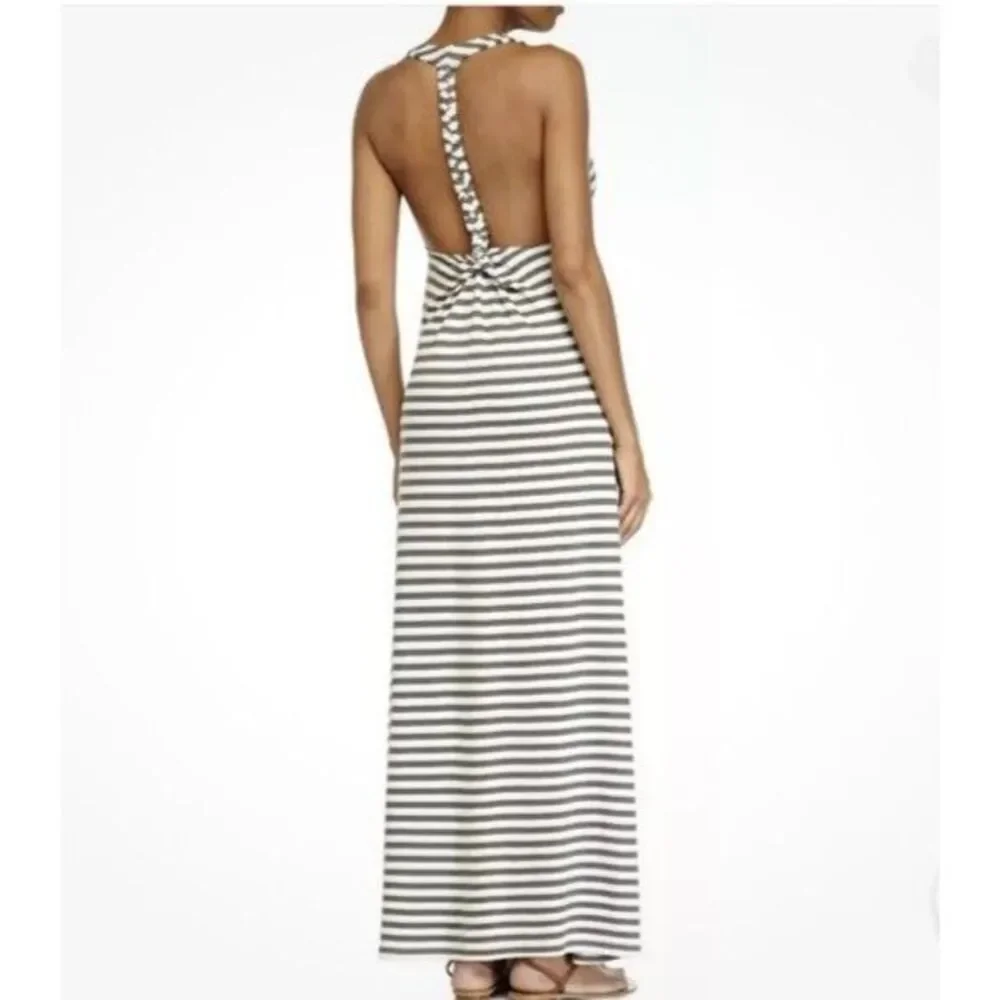 Lover + Friends Striped Grey Cream‎ Jersey Halter Maxi Long Dress Size Large